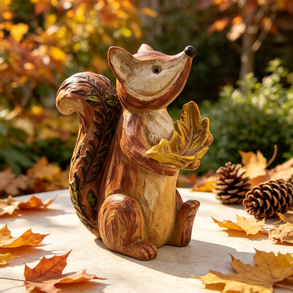 Autumn Squirrel Resin Figurine Set - Rustic Thanksgiving Decor