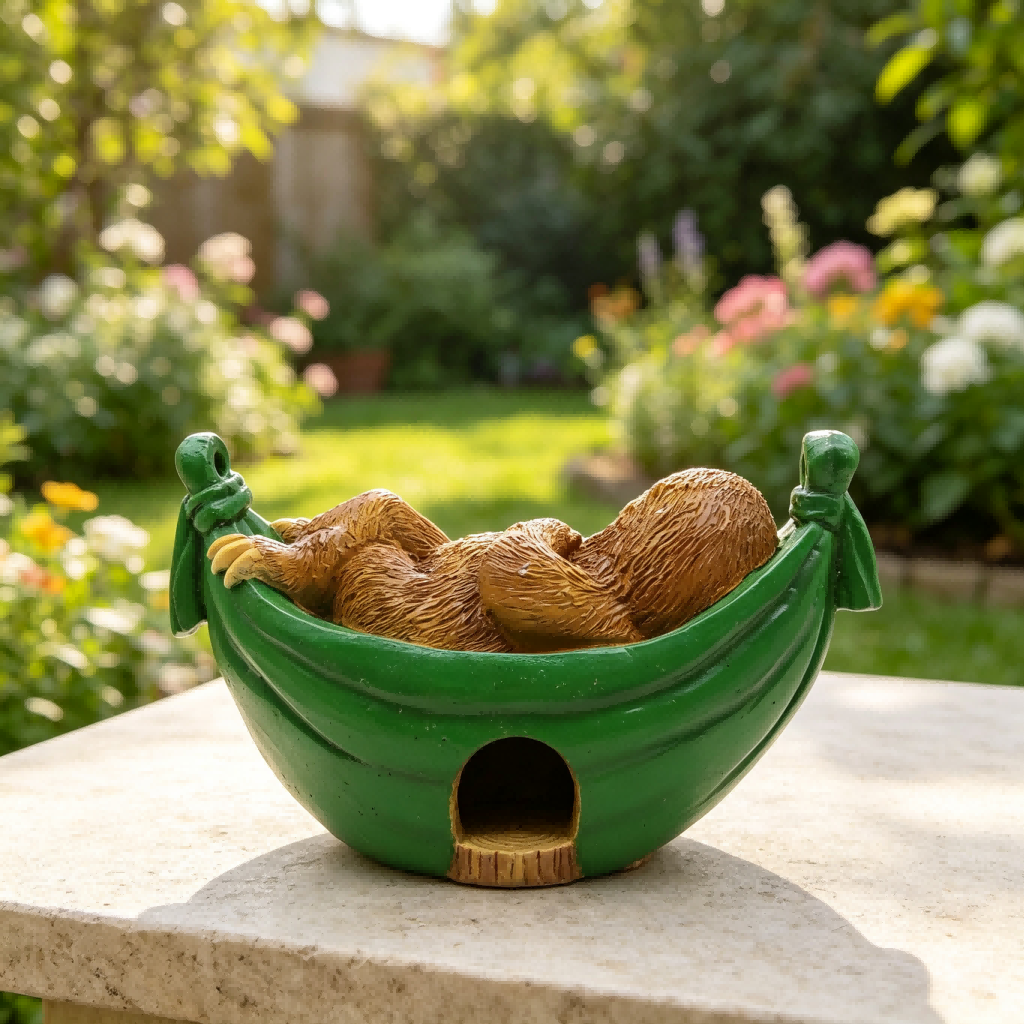 Sloth in Banana Hammock Resin Feeder - Whimsical Garden Decor